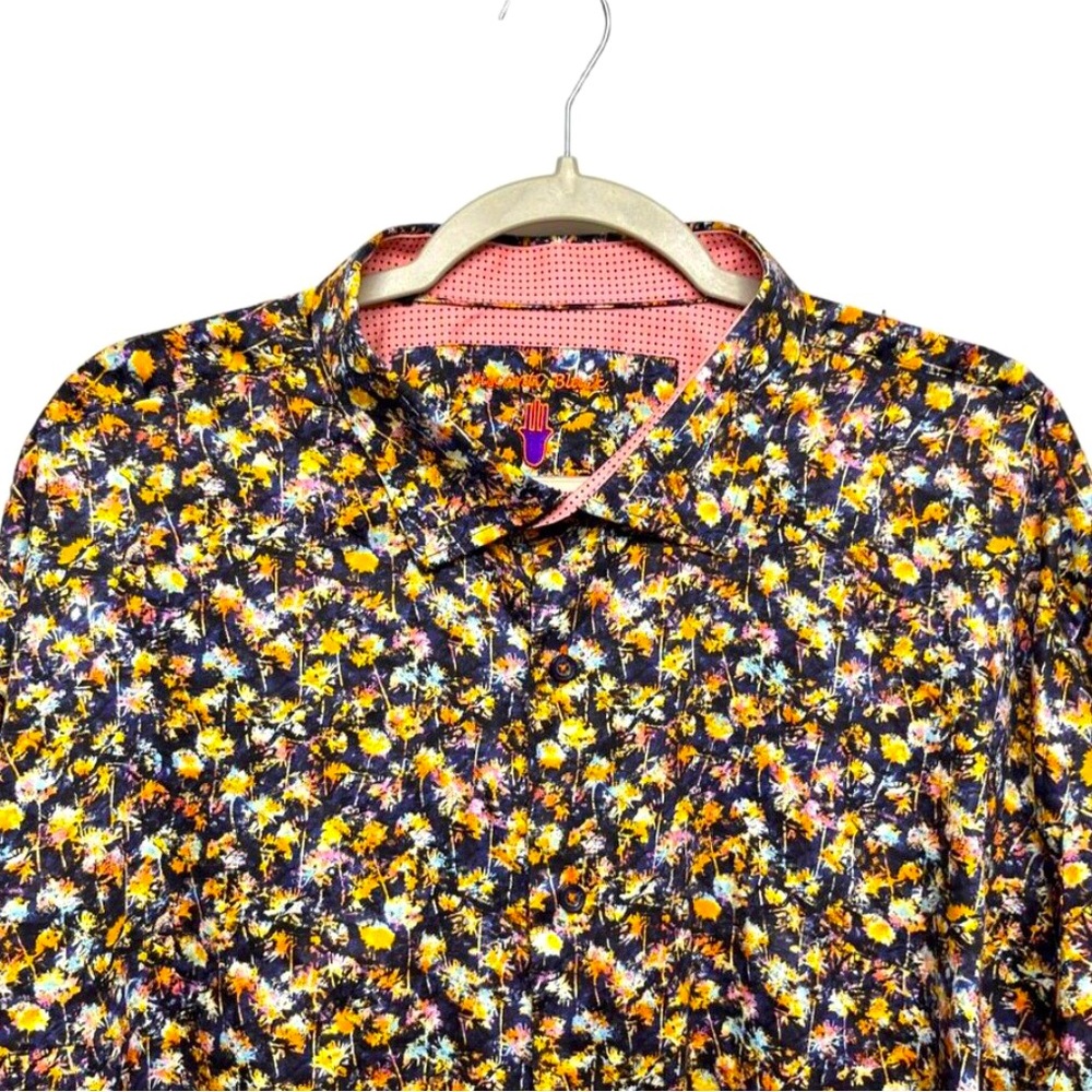 Visconti Black Lng Slv Button Down Paint Pattern Collared Dress Shirt